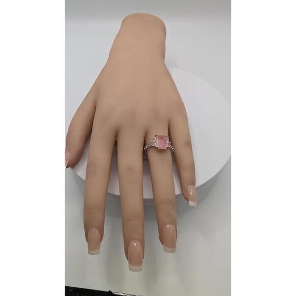 Silver Ring with Rectangular Pink Gemstone and Accent Stones Size 7 - Picture 6 of 9